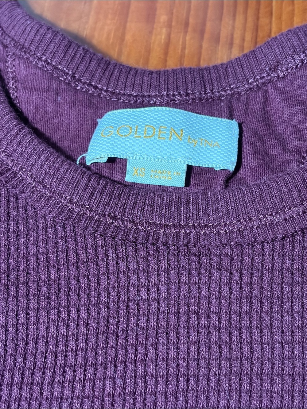 Golden by TNA (Aritzia) Waffle Knit Long Sleeve Thermal | XS | Plum - Picture 3 of 3